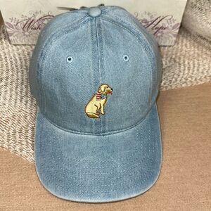 MIGHTY FINE OS UNISEX Vintage Blue Wash Denim Dog Embroidered Baseball Cap